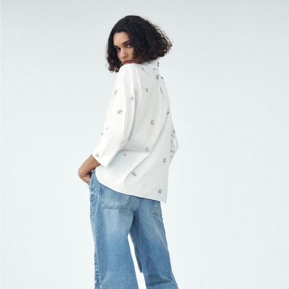 NWT ZARA Jewel Poplin Shirt - Picture 2 of 8